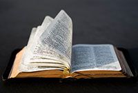 An open Book of Mormon.