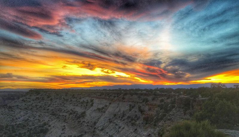 Sunset over a desert plateau